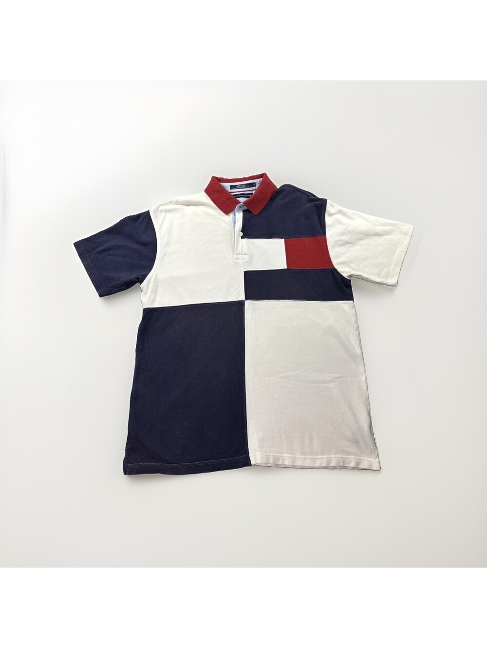 Tommy Hilfiger Colorblock Polo Shirt Mens XL Red White Navy Flag Vintage